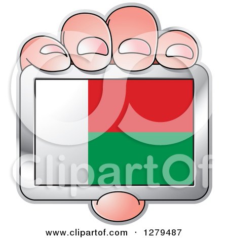 Clipart of a Caucasian Hand Holding a Madagascar Flag - Royalty Free Vector Illustration by Lal Perera