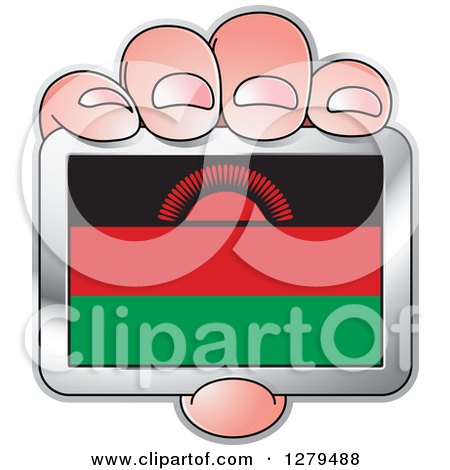 Clipart of a Caucasian Hand Holding a Malawi Flag - Royalty Free Vector Illustration by Lal Perera