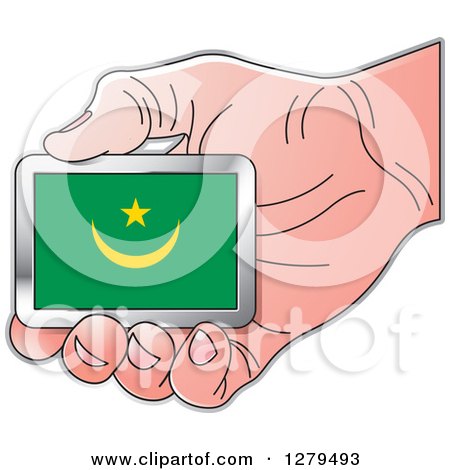 Clipart of a Caucasian Hand Holding a Mauritania Flag - Royalty Free Vector Illustration by Lal Perera