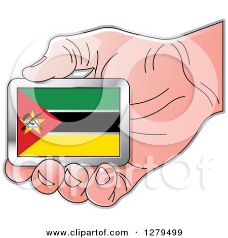 Clipart of a Caucasian Hand Holding a Mozambique Flag - Royalty Free Vector Illustration by Lal Perera