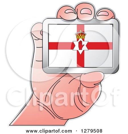 Clipart of a Caucasian Hand Holding a Northern Ireland Flag - Royalty Free Vector Illustration by Lal Perera