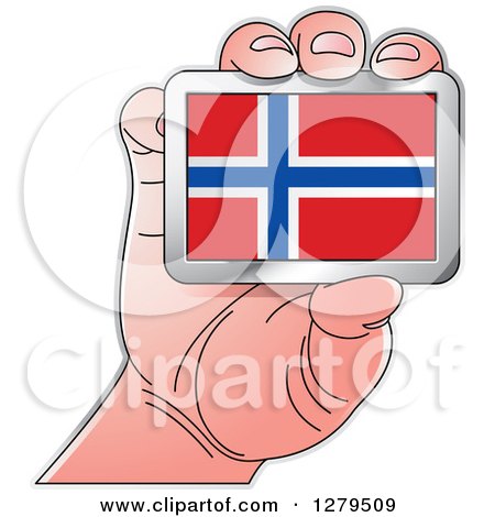 Clipart of a Caucasian Hand Holding a Norway Flag - Royalty Free Vector Illustration by Lal Perera