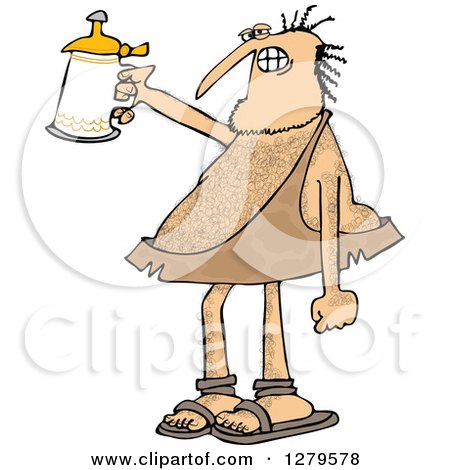Clipart of a Hairy Caveman Cheering with a Beer Stein - Royalty Free Vector Illustration by djart