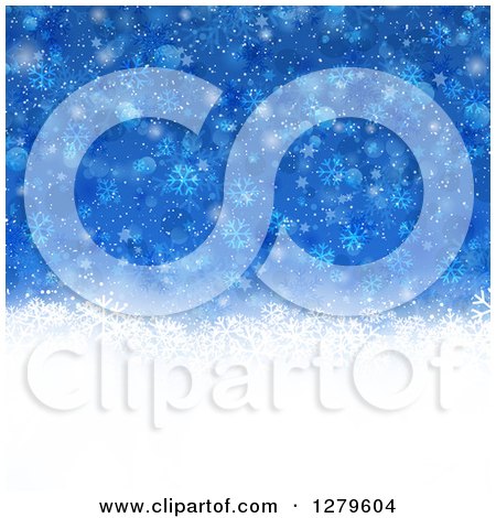 Clipart of a Blue Christmas Background of Snowflakes and a White Bottom - Royalty Free Vector Illustration by KJ Pargeter