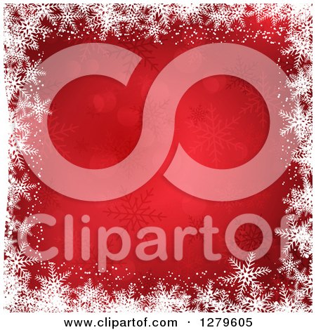 Clipart of a Red Christmas Background Bordered in White Snowflakes - Royalty Free Vector Illustration by KJ Pargeter