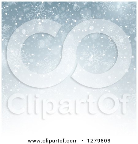 Clipart of a Blue or Gray Christmas Background of Snowflakes - Royalty Free Vector Illustration by KJ Pargeter