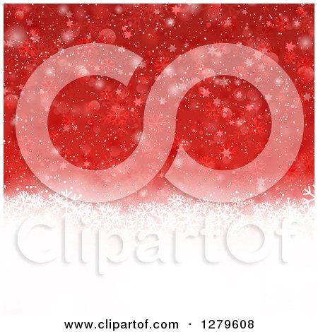 Clipart of a Red Christmas Background of Snowflakes and a White Bottom - Royalty Free Vector Illustration by KJ Pargeter