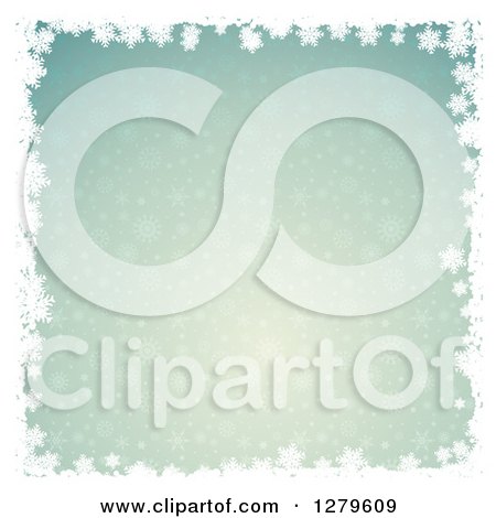 Clipart of a Green Christmas Winter Background with a Border of White Snowflakes - Royalty Free Vector Illustration by KJ Pargeter