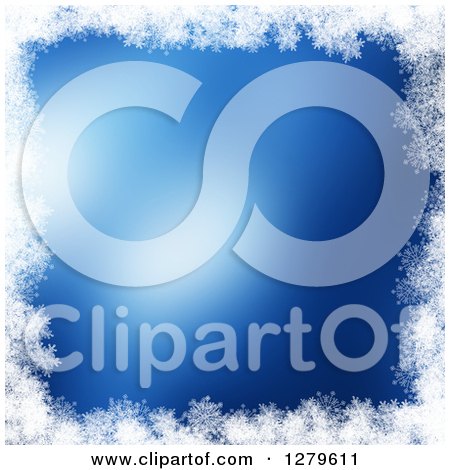Clipart of a Blue Christmas Background Bordered in White Snowflakes - Royalty Free Illustration by KJ Pargeter