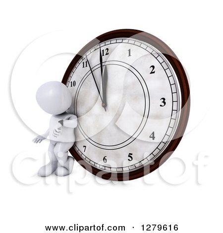Clipart of a 3d White Man Checking the Time and Leaning Against a Giant New Year Count down Clock - Royalty Free Illustration by KJ Pargeter