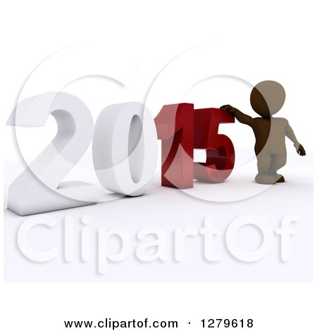 Clipart of a 3d Brown Man by a Giant New Year 2015 - Royalty Free Illustration by KJ Pargeter