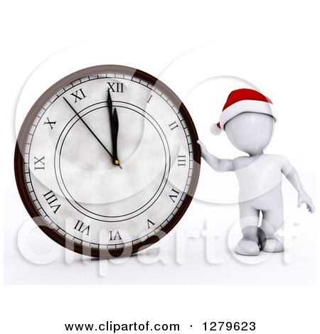 Clipart of a 3d White Man Checking the Time and Leaning Against a Giant New Year Count down Clock - Royalty Free Illustration by KJ Pargeter