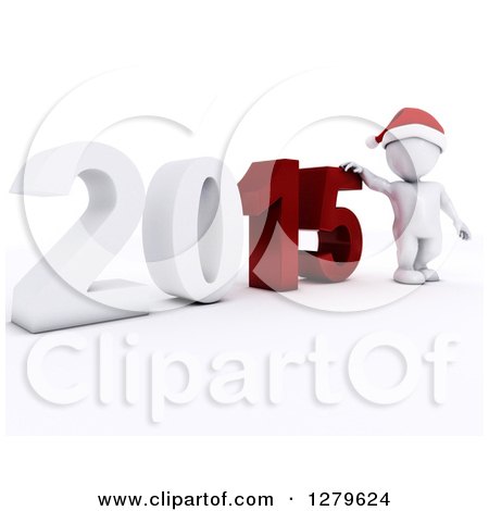 Clipart of a 3d White Man Wearing a Santa Hat by a Giant New Year 2015 - Royalty Free Illustration by KJ Pargeter