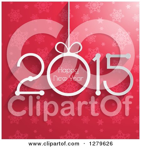 Clipart of a Suspended 2015 with Happy New Year Text over Pink Stars and Snowflakes - Royalty Free Vector Illustration by KJ Pargeter