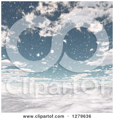 Clipart of a 3d Snowy Winter Landscape with Mountains and Blue Sky - Royalty Free Illustration by KJ Pargeter
