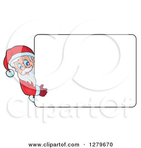Clipart of Santa Claus Looking Around a Blank White Sign - Royalty Free Vector Illustration by visekart