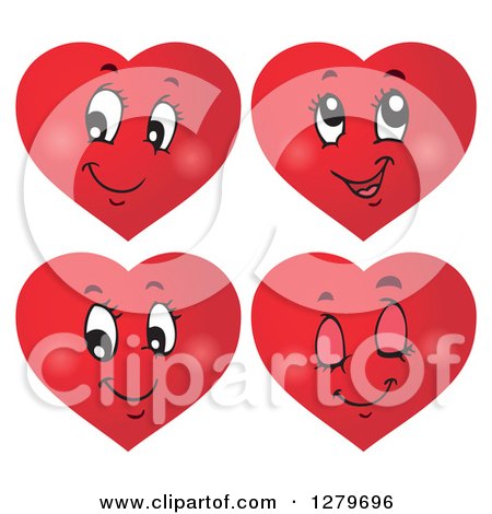 Clipart of Happy Red Heart Characters with Different Expressions - Royalty Free Vector Illustration by visekart