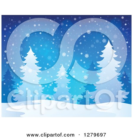 Clipart of a Christmas Background of Evergreens Trees in a Blizzard - Royalty Free Vector Illustration by visekart