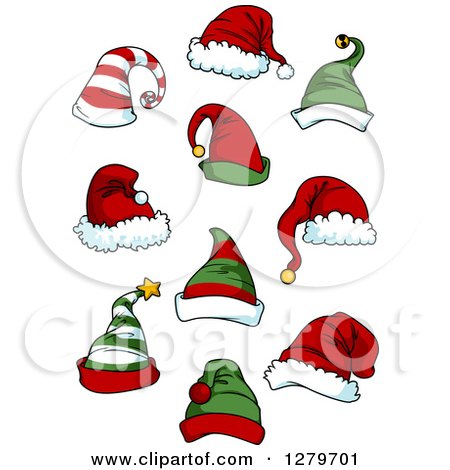 Clipart of Christmas Elf and Santa Hats - Royalty Free Vector Illustration by Vector Tradition SM