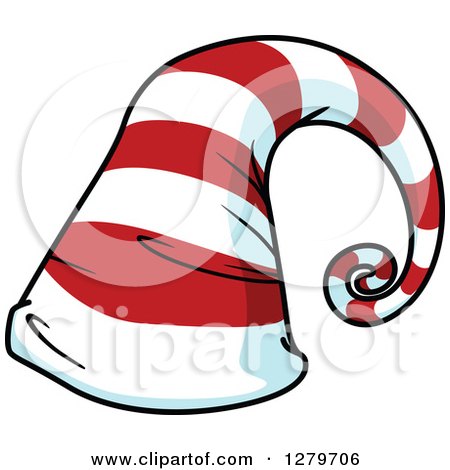 Clipart of a Tall Curling Red and White Striped Christmas Elf Hat - Royalty Free Vector Illustration by Vector Tradition SM
