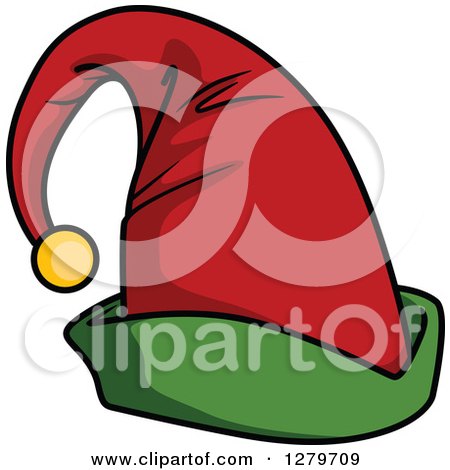Clipart of a Green and Red Christmas Elf Hat with a Bell - Royalty Free Vector Illustration by Vector Tradition SM