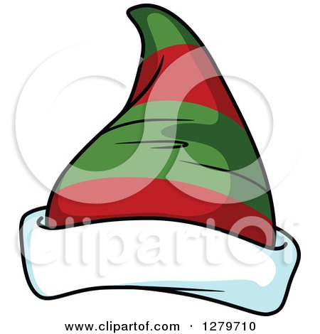 Clipart of a Green Red and White Striped Christmas Elf Hat - Royalty Free Vector Illustration by Vector Tradition SM