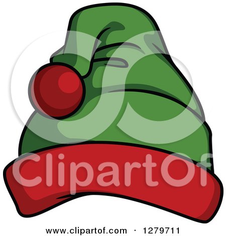 Clipart of a Green and Red Christmas Elf Hat - Royalty Free Vector Illustration by Vector Tradition SM