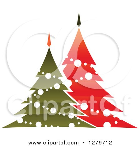 Clipart of Dark Green and Red Christmas Trees with White Garlands and Ornaments - Royalty Free Vector Illustration by Vector Tradition SM