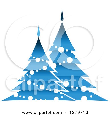 Clipart of Blue Christmas Trees with White Garlands and Ornaments - Royalty Free Vector Illustration by Vector Tradition SM