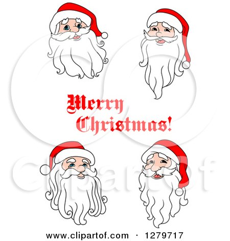 Clipart of Santa Faces and Merry Christmas Text - Royalty Free Vector Illustration by Vector Tradition SM