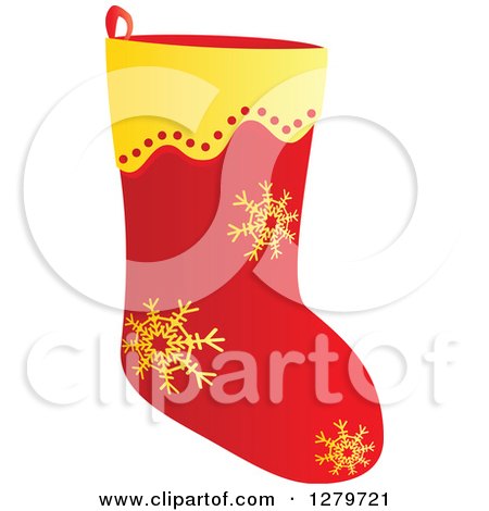 Clipart of a Gold and Red Snowflake Christmas Stocking - Royalty Free Vector Illustration by Vector Tradition SM