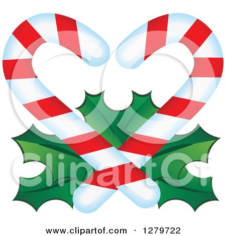 Clipart of Christmas Candy Canes Forming a Heart over Holly - Royalty Free Vector Illustration by Vector Tradition SM