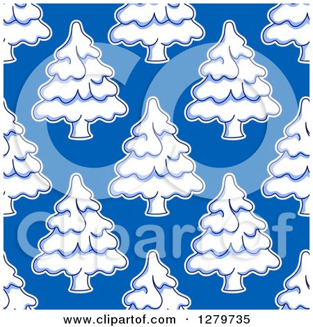 Clipart of a Seamless Background Design Pattern of Snow Flocked Evergreen Trees on Light Blue - Royalty Free Vector Illustration by Vector Tradition SM