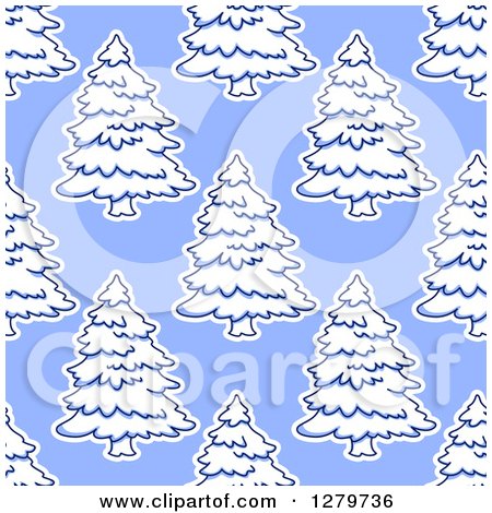 Clipart of a Seamless Background Design Pattern of Snow Flocked Evergreen Trees on Light Blue - Royalty Free Vector Illustration by Vector Tradition SM