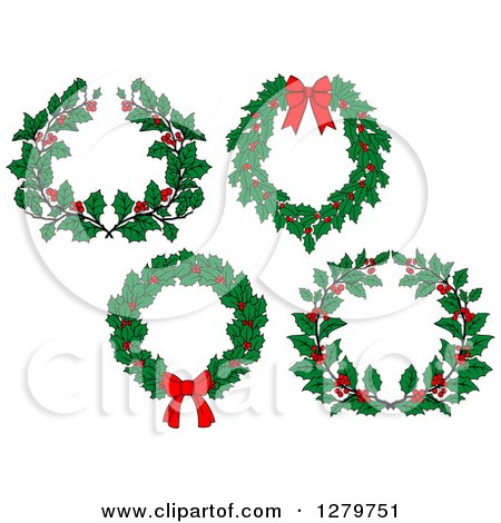 Clipart of Holly and Berry Christmas Wreaths - Royalty Free Vector Illustration by Vector Tradition SM