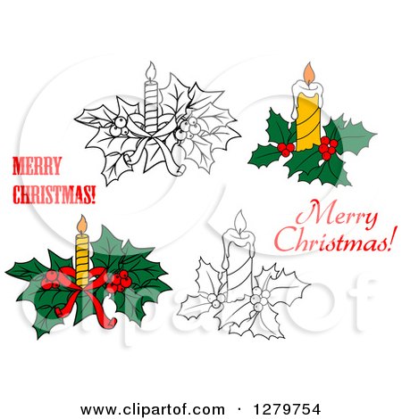 Clipart of Merry Christmas Greetings with Candles and Holly - Royalty Free Vector Illustration by Vector Tradition SM