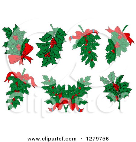 Clipart of Christmas Holly and Bows - Royalty Free Vector Illustration by Vector Tradition SM
