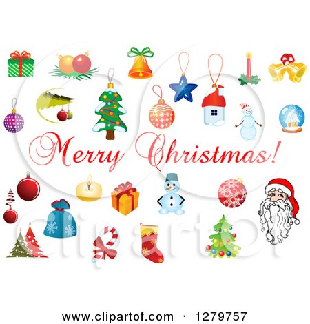 Clipart of a Merry Christmas Greeting with Holiday Elements - Royalty Free Vector Illustration by Vector Tradition SM