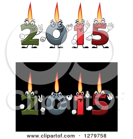 Clipart of Colorful Number Candles Lit and Forming New Year 2015 on White and Black Backgrounds - Royalty Free Vector Illustration by Vector Tradition SM