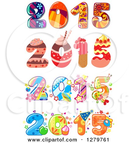 Clipart of Funky and Cake and Frosting Patterned New Year 2015 Designs - Royalty Free Vector Illustration by Vector Tradition SM