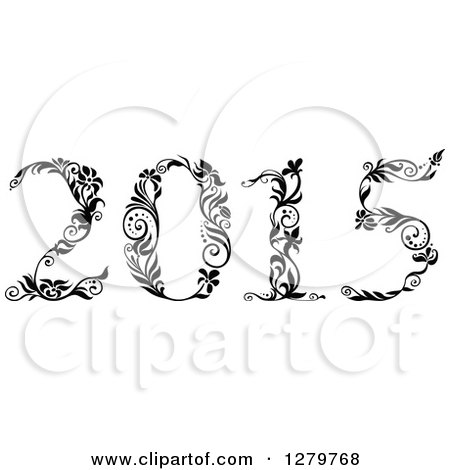 Clipart of a Black and White Ornate Floral Styled New Year 2015 - Royalty Free Vector Illustration by Vector Tradition SM