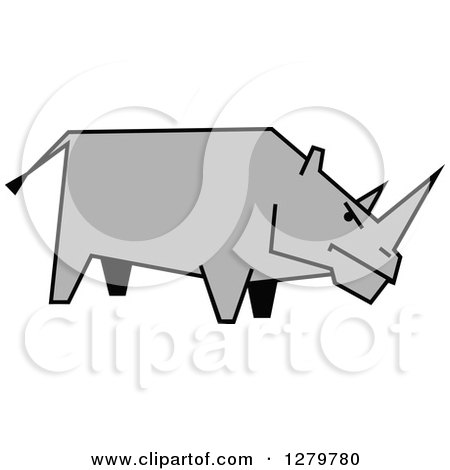 Clipart of a Gray Sketched Rhino in Profile - Royalty Free Vector Illustration by Vector Tradition SM