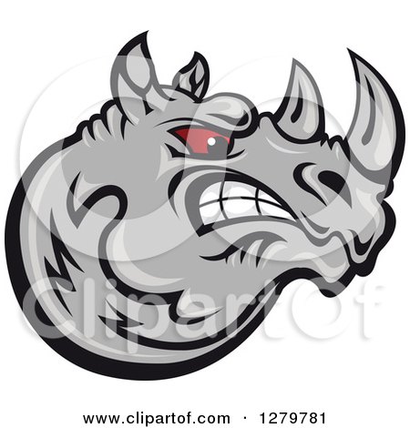 Clipart of a Tough Red Eyed, Aggressive Gray Rhino Head in Profile - Royalty Free Vector Illustration by Vector Tradition SM