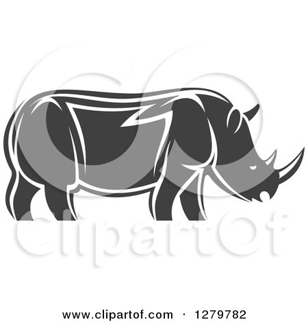 Clipart of a Gray and White Tribal Rhino in Profile - Royalty Free Vector Illustration by Vector Tradition SM