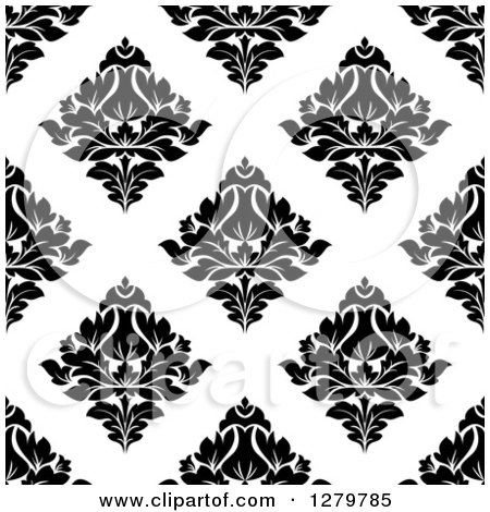 Clipart of a Seamless Background Design Pattern of Black and White Damask 2 - Royalty Free Vector Illustration by Vector Tradition SM