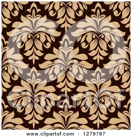 Clipart of a Seamless Background Design Pattern of Brown Damask 2 - Royalty Free Vector Illustration by Vector Tradition SM