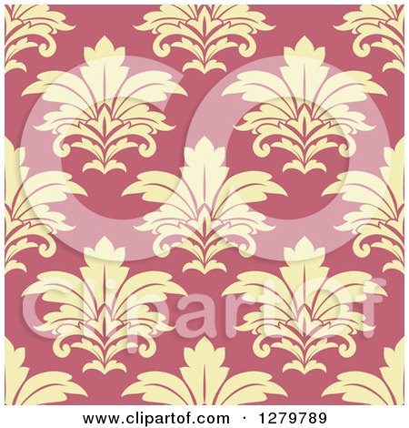 Clipart of a Seamless Background Design Pattern of Yellow Damask on Pink - Royalty Free Vector Illustration by Vector Tradition SM