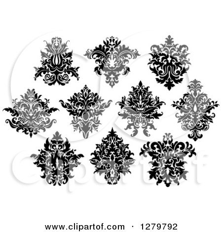 Clipart of Black and White Arabesque Damask Designs 9 - Royalty Free Vector Illustration by Vector Tradition SM