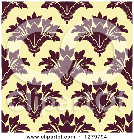 Clipart of a Seamless Background Design Pattern of Brown Damask on Yellow - Royalty Free Vector Illustration by Vector Tradition SM