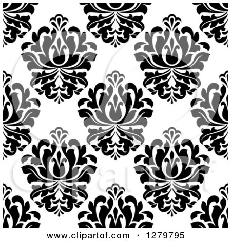 Clipart of a Seamless Background Design Pattern of Black and White Damask 3 - Royalty Free Vector Illustration by Vector Tradition SM